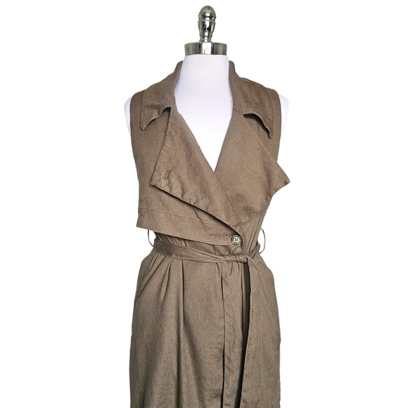By Anthropologie Dresses & Skirts - Anthropologie Hollis Tie Front Olive Sleeveless Trench Coat Vest Dress  Sz Small